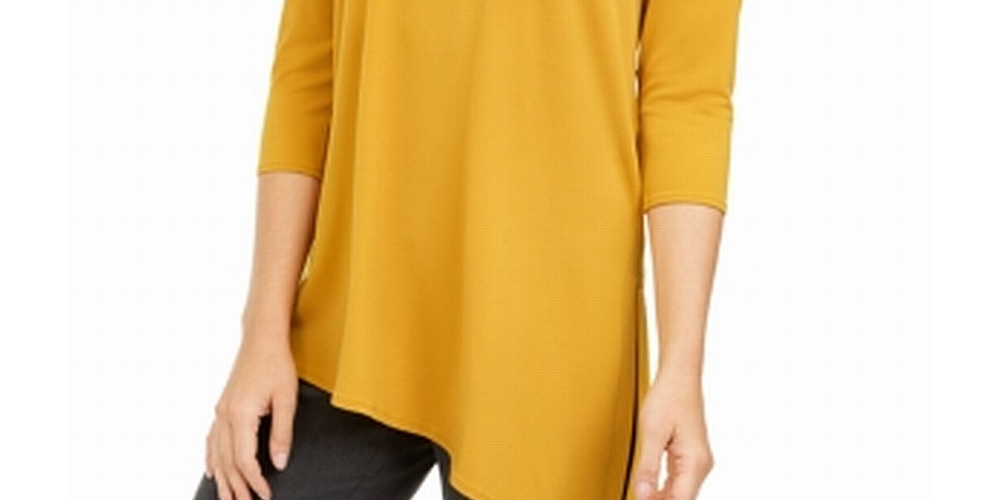 Blusa feminina Alfani de malha assimétrica com ombros descobertos, dourada, tamanho P