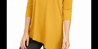 Blusa feminina Alfani de malha assimétrica com ombros descobertos, dourada, tamanho P