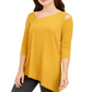 Blusa feminina Alfani de malha assimétrica com ombros descobertos, dourada, tamanho P
