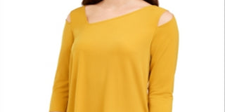 Blusa feminina Alfani de malha assimétrica com ombros descobertos, dourada, tamanho P