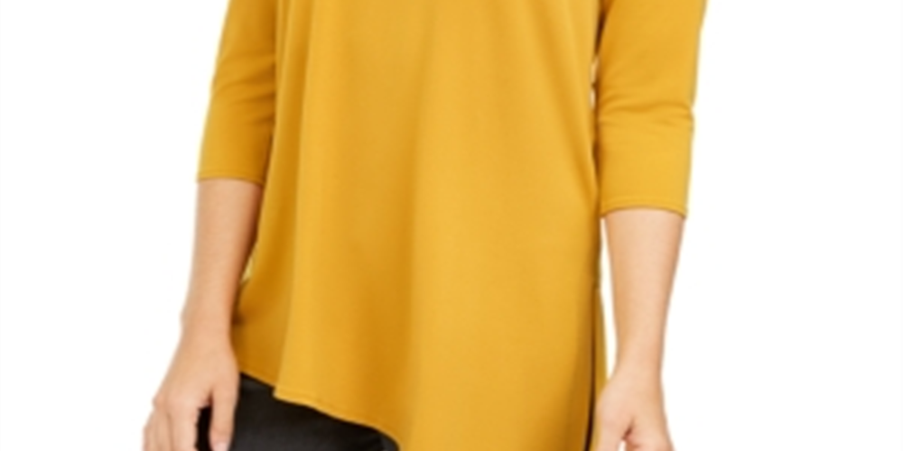 Blusa feminina Alfani de malha assimétrica com ombros descobertos, dourada, tamanho P