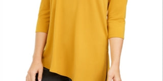 Blusa feminina Alfani de malha assimétrica com ombros descobertos, dourada, tamanho P