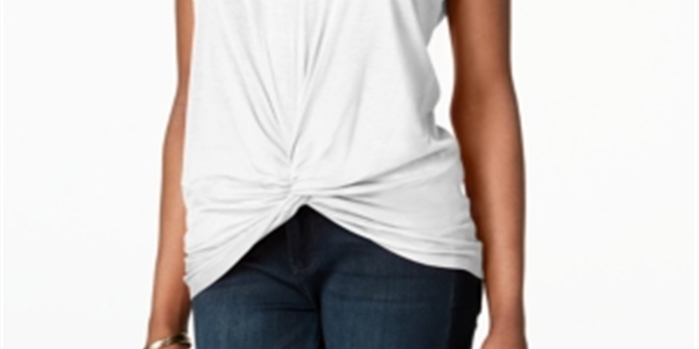 Camiseta básica feminina INC com frente torcida, branca, tamanho M