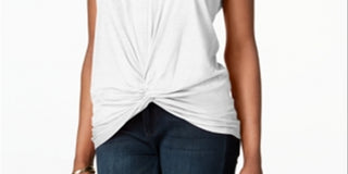 Camiseta básica feminina INC com frente torcida, branca, tamanho M