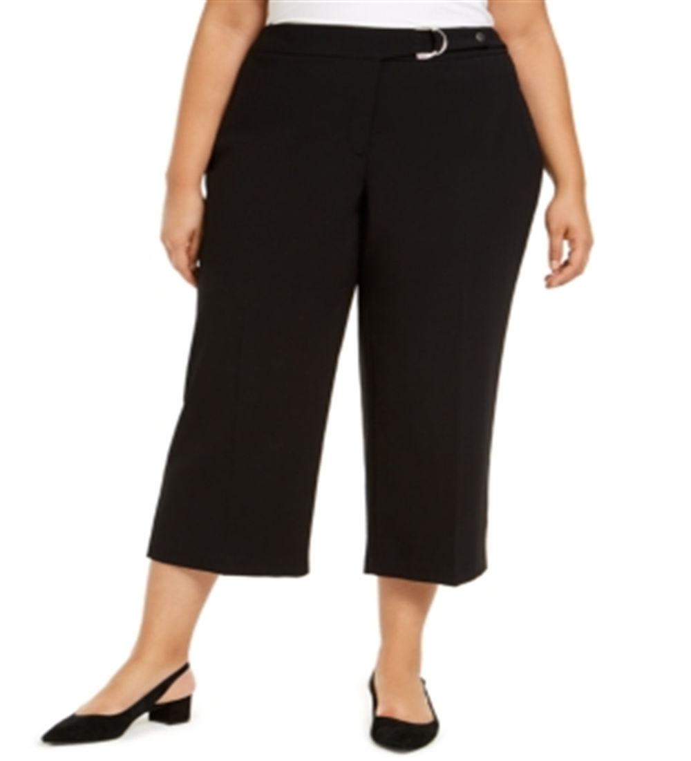 Calça culotte feminina Alfani plus size com cinto e detalhes em ferragens, preta profunda, tamanho 22W