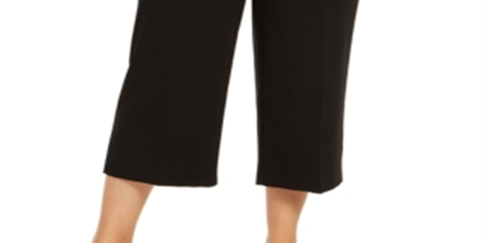 Calça culotte feminina Alfani plus size com cinto e detalhes em ferragens, preta profunda, tamanho 22W