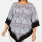 Blusa feminina Alfani plus size com estampa de V e borda azul com respingos, tamanho 1X