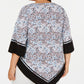 Blusa feminina Alfani plus size com estampa de V e borda azul com respingos, tamanho 1X