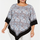 Blusa feminina Alfani plus size com estampa de V e borda azul com respingos, tamanho 1X