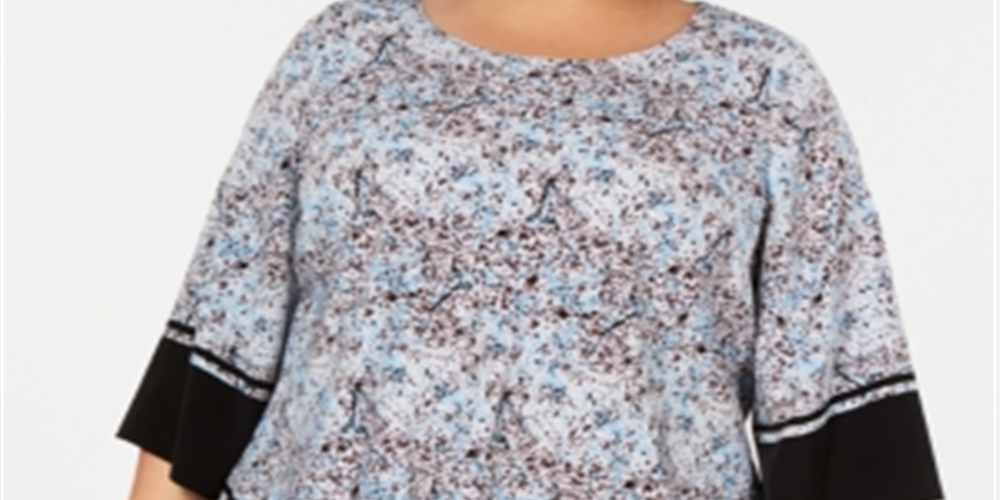 Blusa feminina Alfani plus size com estampa de V e borda azul com respingos, tamanho 1X