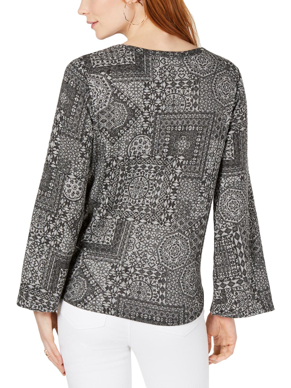 Blusa feminina estampada com amarração frontal, preta, tamanho pequeno G, da Style &amp; Co.