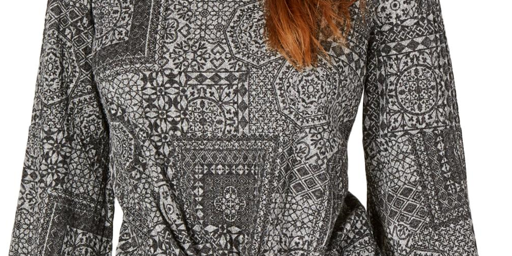 Blusa feminina estampada com amarração frontal, preta, tamanho pequeno G, da Style &amp; Co.