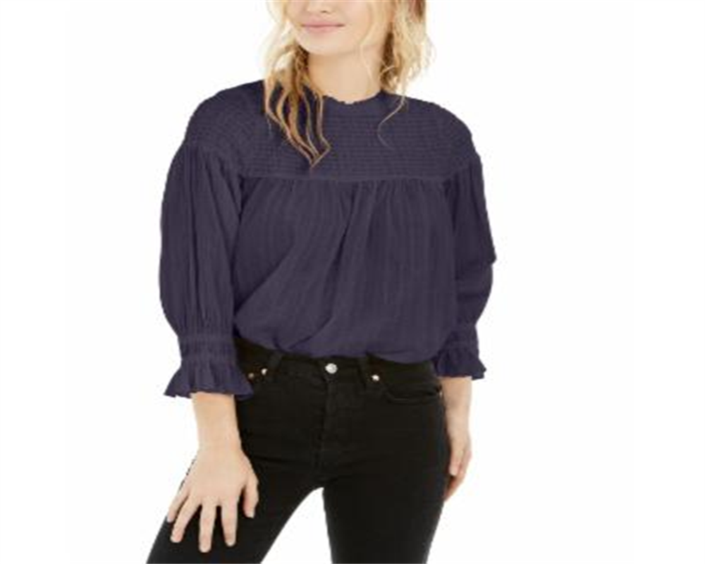 Blusa feminina Free People, túnica de malha franzida, azul marinho, tamanho grande