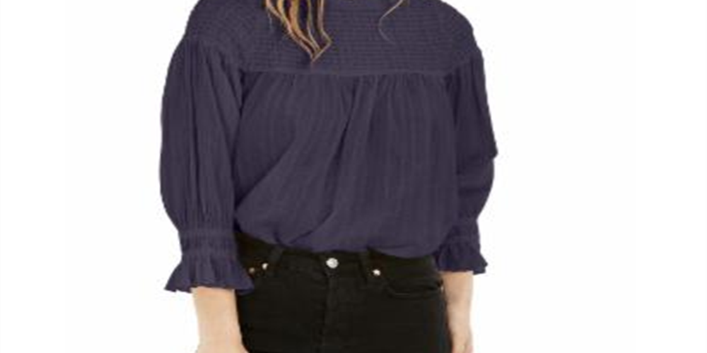 Blusa feminina Free People, túnica de malha franzida, azul marinho, tamanho grande