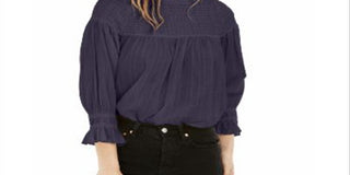 Blusa feminina Free People, túnica de malha franzida, azul marinho, tamanho grande
