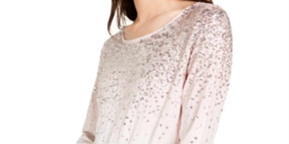 Blusa feminina de manga comprida com lantejoulas INC International Concepts, rosa, tamanho pequeno G