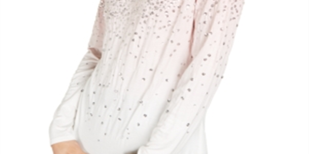Blusa feminina de manga comprida com lantejoulas INC International Concepts, rosa, tamanho pequeno G