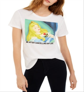 Camiseta com estampa gráfica da Bela Adormecida da Disney Juniors, tamanho pequeno, branca