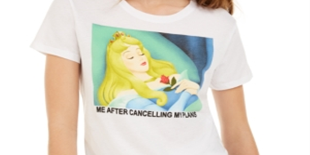 Camiseta com estampa gráfica da Bela Adormecida da Disney Juniors, tamanho pequeno, branca