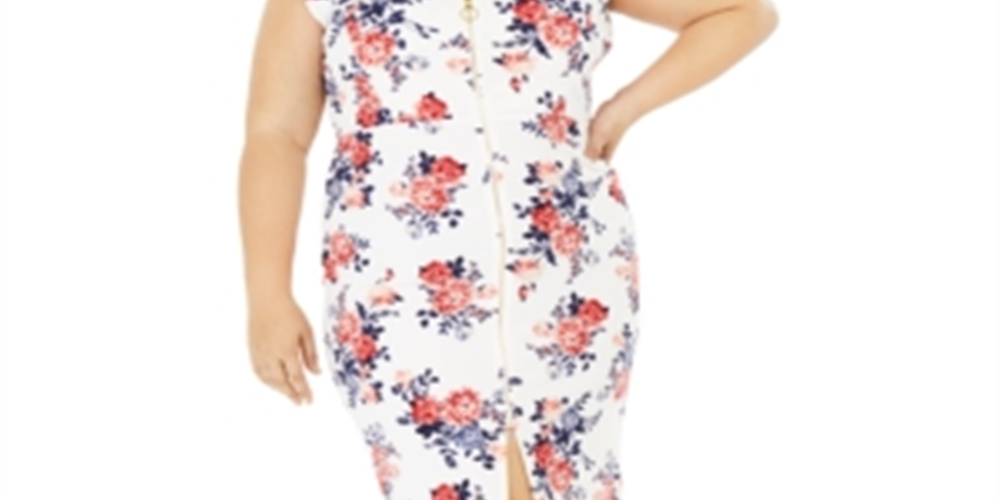 Vestido feminino com manga curta floral e decote em V abaixo do joelho CRAVE FAME, cor marfim, tamanho 2X