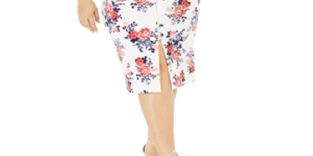 Vestido feminino com manga curta floral e decote em V abaixo do joelho CRAVE FAME, cor marfim, tamanho 2X