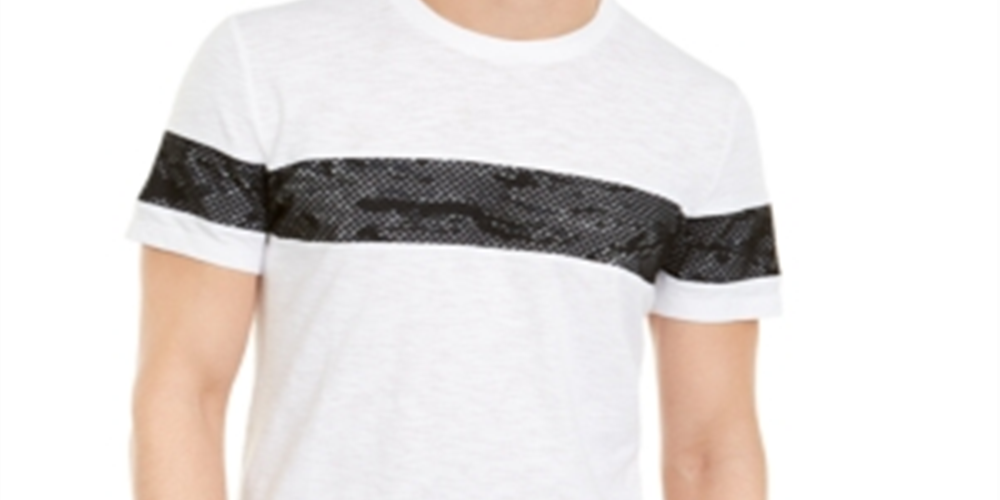 Camiseta listrada camuflada de malha masculina INC, branca pura, tamanho XXL