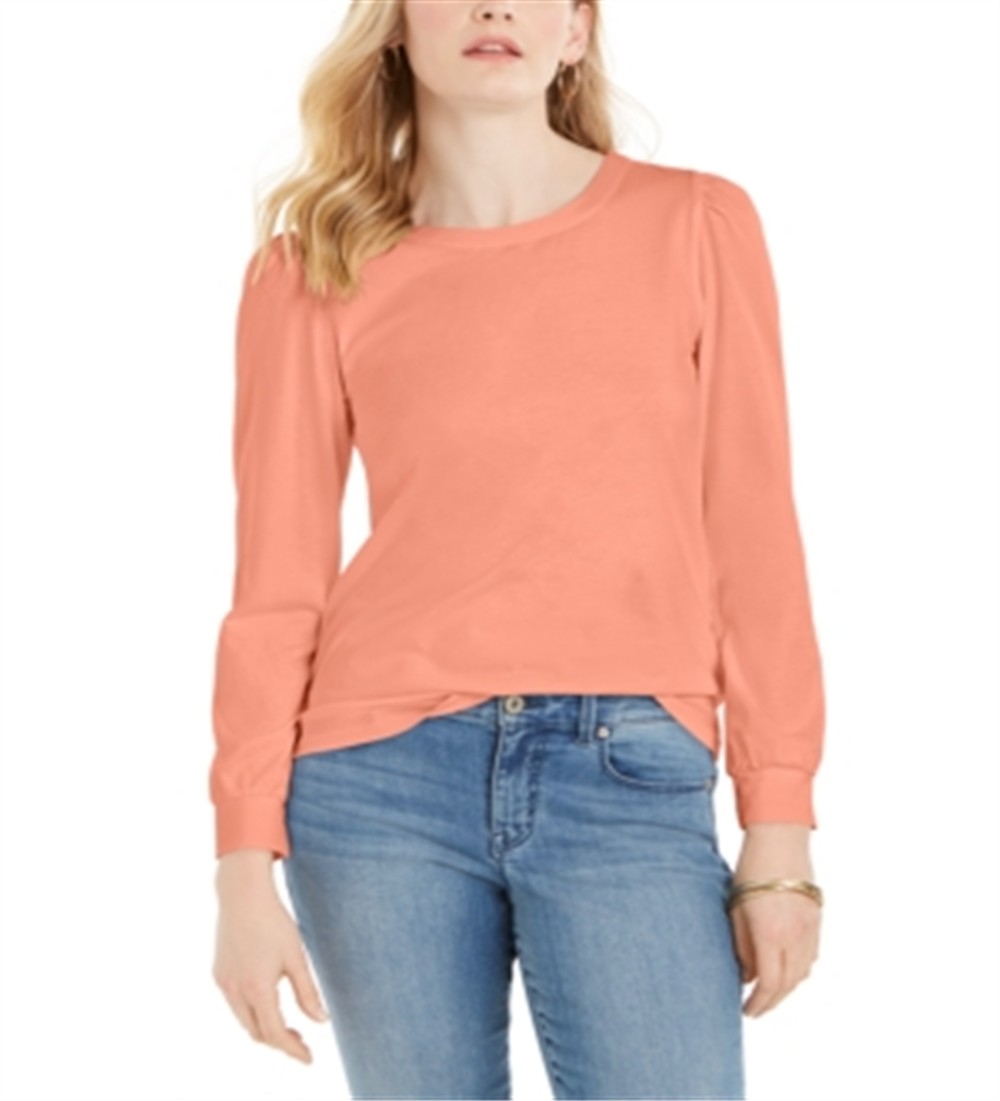 Charter Club Supima Puff-Sleeve Top Feminino Rosa Tamanho P