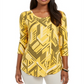 Blusa feminina estampada com manga 3/4 e decote redondo, tamanho P, amarela, da coleção JM