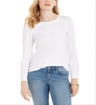 Charter Club Supima Puff-Sleeve Top Feminino Branco Tamanho XS