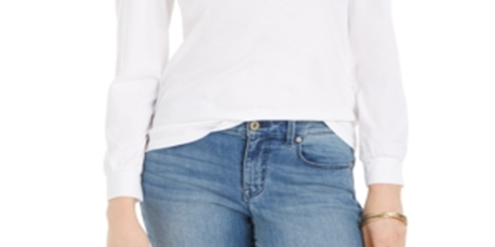 Charter Club Supima Puff-Sleeve Top Feminino Branco Tamanho XS