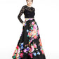 Vestido formal feminino B DARLIN com estampa floral e manga comprida, comprimento total, preto, tamanho 13/14