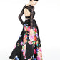 Vestido formal feminino B DARLIN com estampa floral e manga comprida, comprimento total, preto, tamanho 13/14