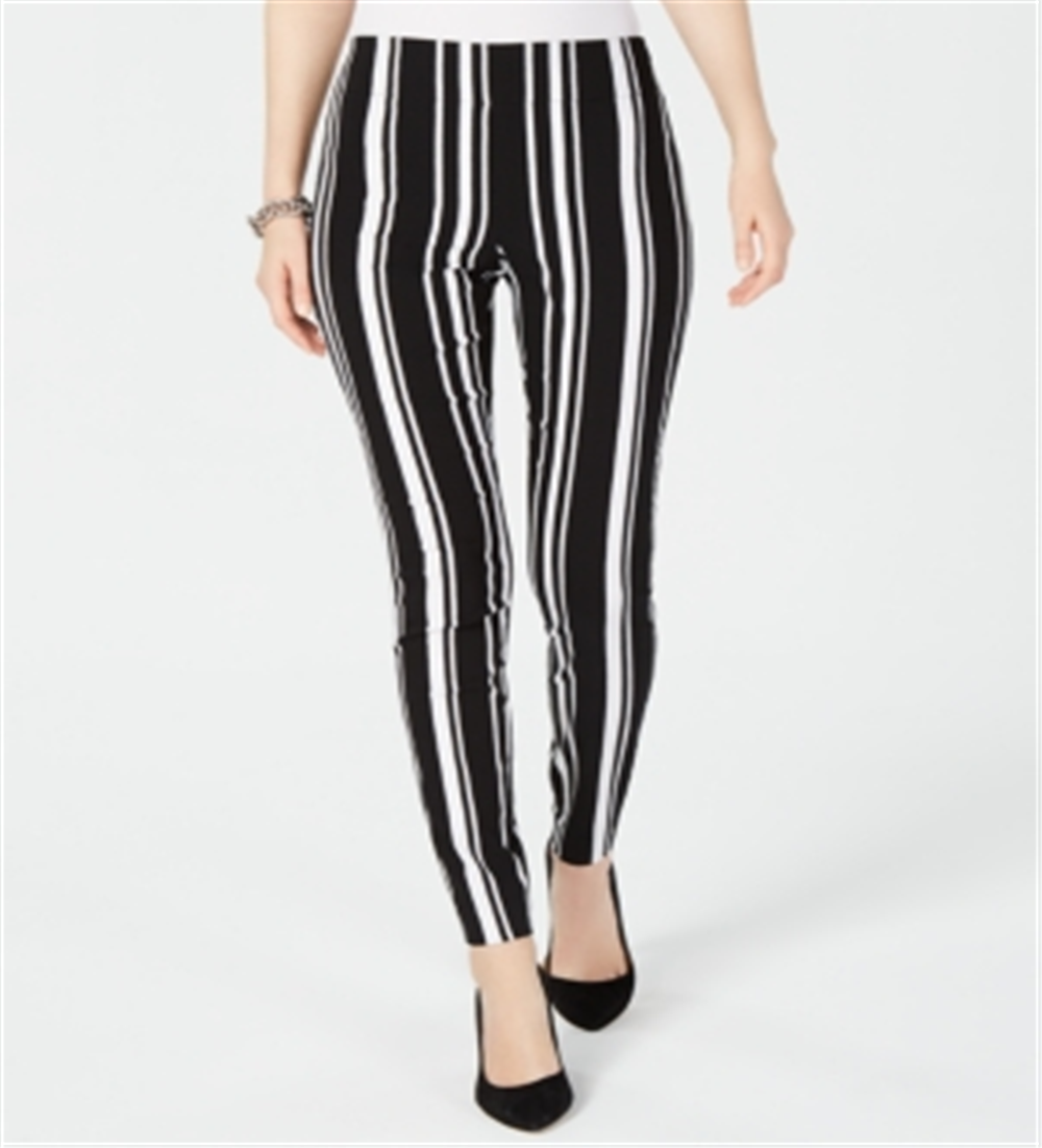 Calça listrada feminina INC Petite Pull-on Urban Jungle preta tamanho 16 P