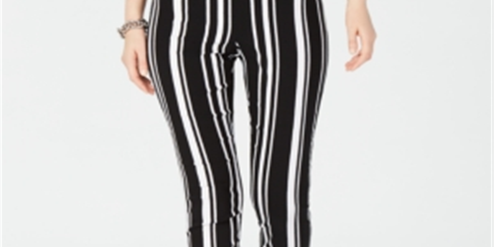 Calça listrada feminina INC Petite Pull-on Urban Jungle preta tamanho 16 P