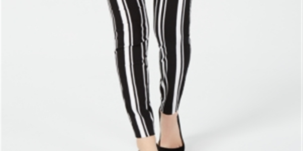 Calça listrada feminina INC Petite Pull-on Urban Jungle preta tamanho 16 P