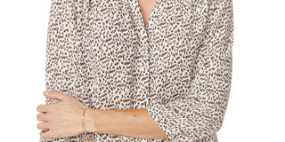 NYDJ Women's Pintuck Chiffon Pleated Button-Down Top Brown Size XS