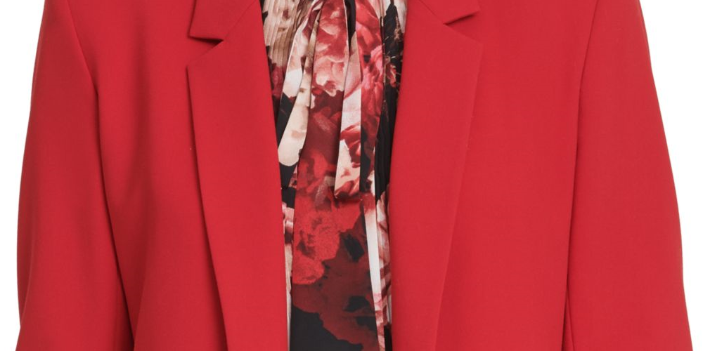 Blazer feminino franzido DKNY para usar no trabalho, jaqueta vermelha, tamanho 14P
