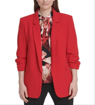 DKNY Women's Gathered Blazer Wear to Work Jacket Red Size 14P