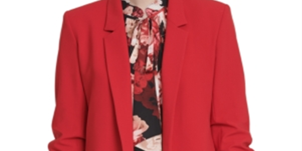 Blazer feminino franzido DKNY para usar no trabalho, jaqueta vermelha, tamanho 14P