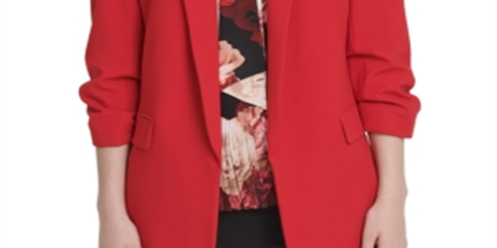 Blazer feminino franzido DKNY para usar no trabalho, jaqueta vermelha, tamanho 14P