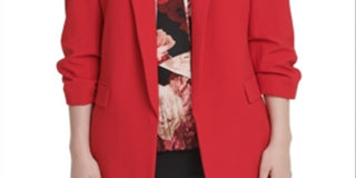 DKNY Women's Gathered Blazer Wear to Work Jacket Red Size 14P
