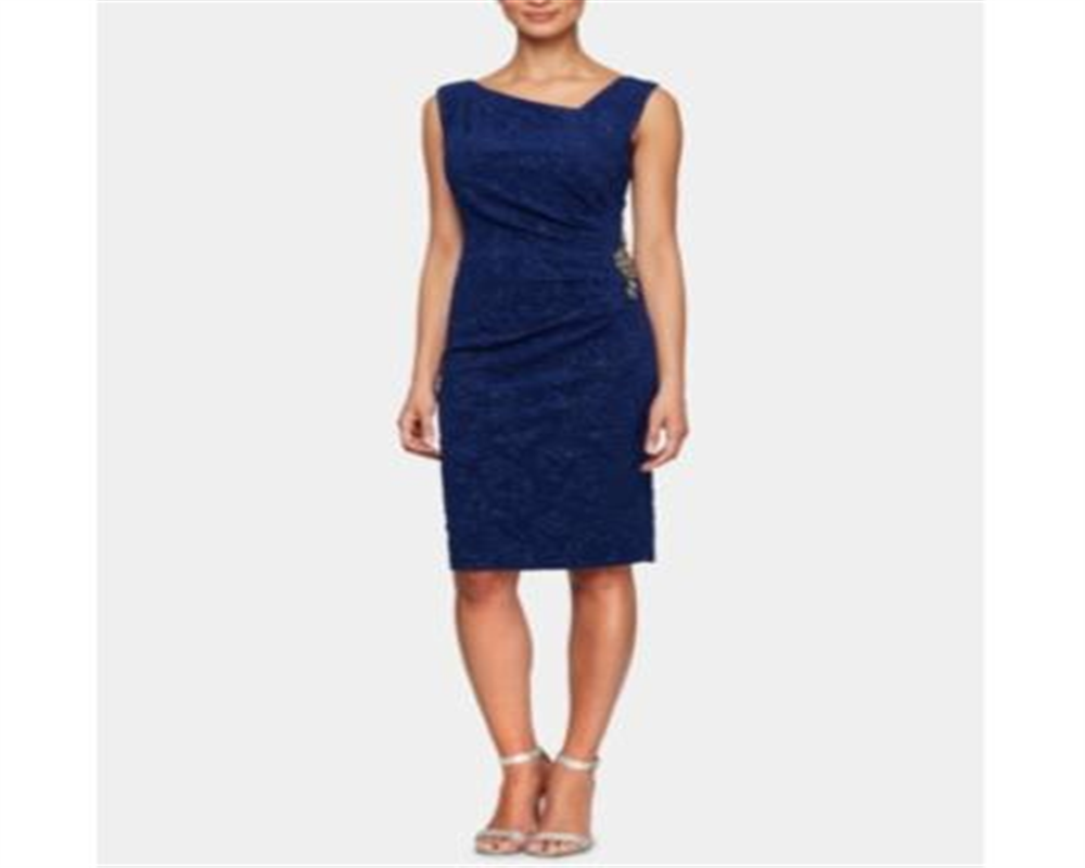 Vestido tubinho abaixo do joelho sem mangas feminino Alex Evenings, azul, tamanho 8