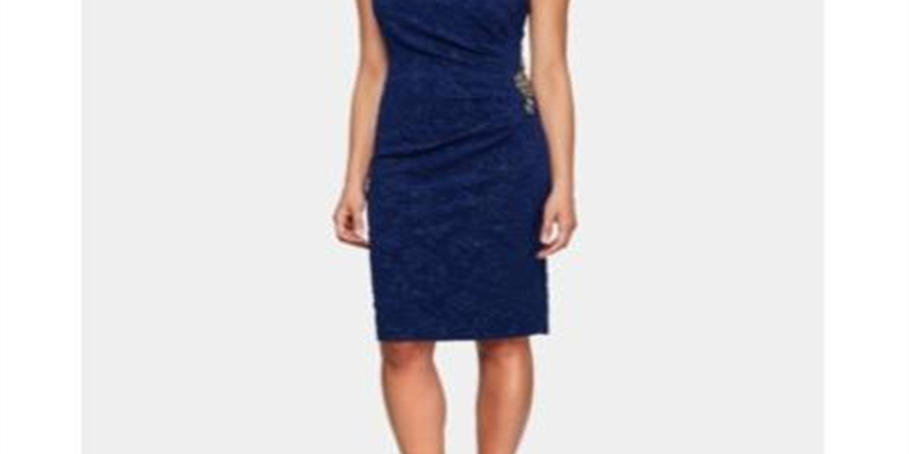 Vestido tubinho abaixo do joelho sem mangas feminino Alex Evenings, azul, tamanho 8