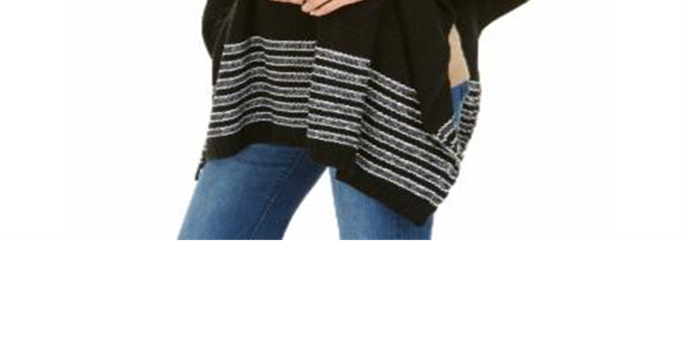 Poncho feminino Michael Kors com listras metálicas texturizadas, preto, tamanho regular