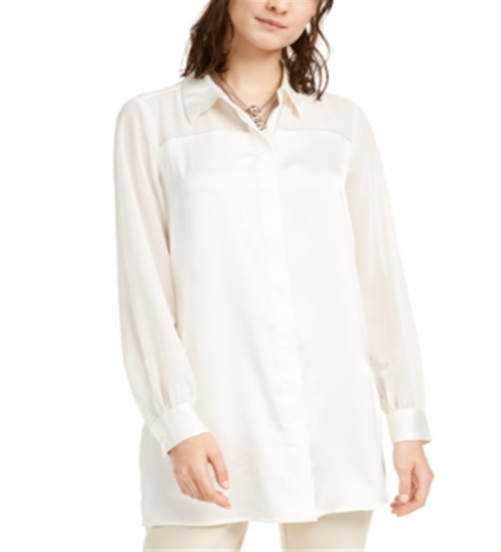 Camisa túnica feminina Alfani com botões, cor marfim, tamanho XS