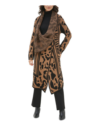 Calvin Klein Feminino Gola Asa Animal Print Manga Longa Aberta Cardigan Suéter Marrom Tamanho GG