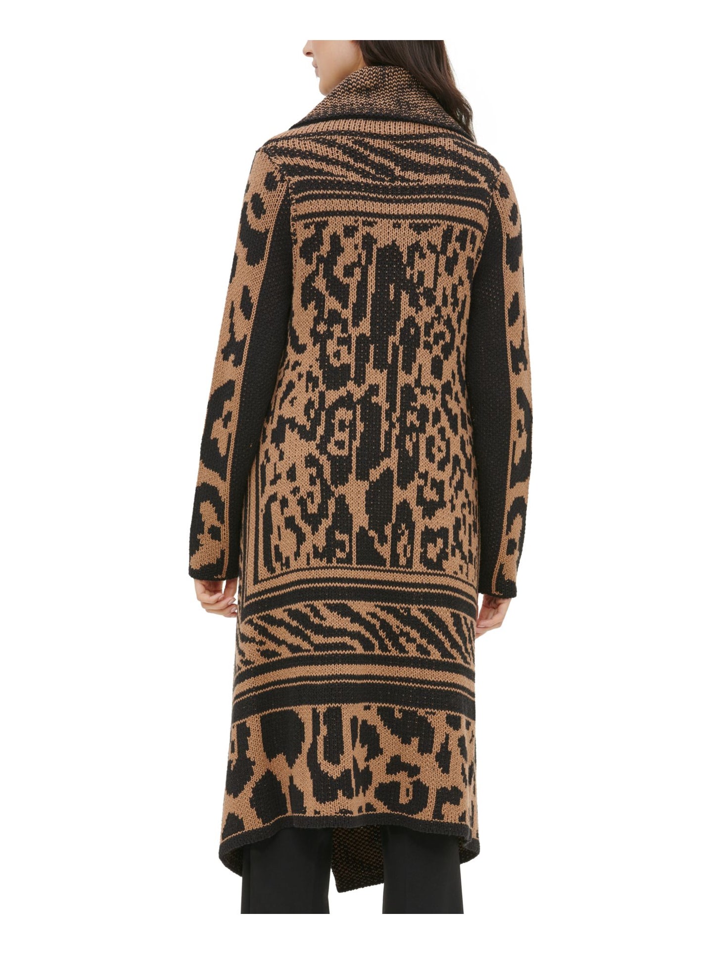 Calvin Klein Feminino Gola Asa Animal Print Manga Longa Aberta Cardigan Suéter Marrom Tamanho GG