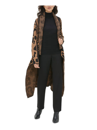 Calvin Klein Feminino Gola Asa Animal Print Manga Longa Aberta Cardigan Suéter Marrom Tamanho GG