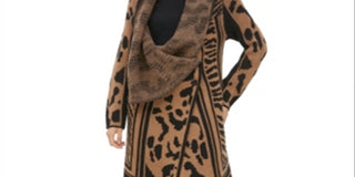 Calvin Klein Feminino Gola Asa Animal Print Manga Longa Aberta Cardigan Suéter Marrom Tamanho GG
