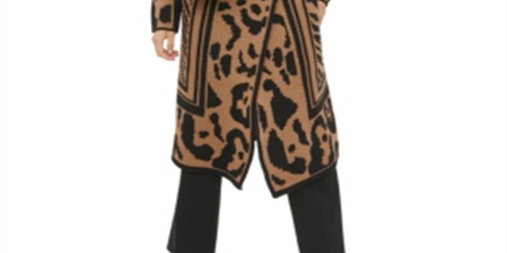 Calvin Klein Feminino Gola Asa Animal Print Manga Longa Aberta Cardigan Suéter Marrom Tamanho GG
